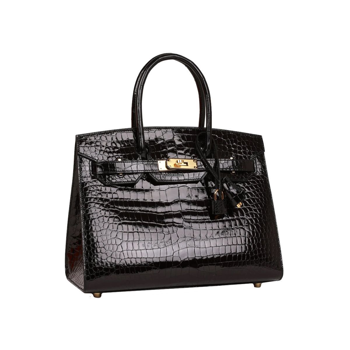 Birkin 30 Black Shiny Porosus Crocodille Sellier GHW U Handbags Hermes 