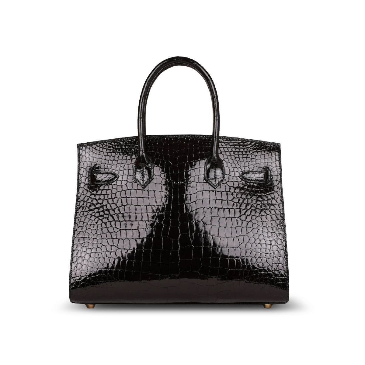 Birkin 30 Black Shiny Porosus Crocodille Sellier GHW U Handbags Hermes 