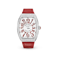 Vanguard V 32 SC AT FO D AC.RG (BLC.RG AC) (White Dial, Red Numbers) Watches Franck Muller 