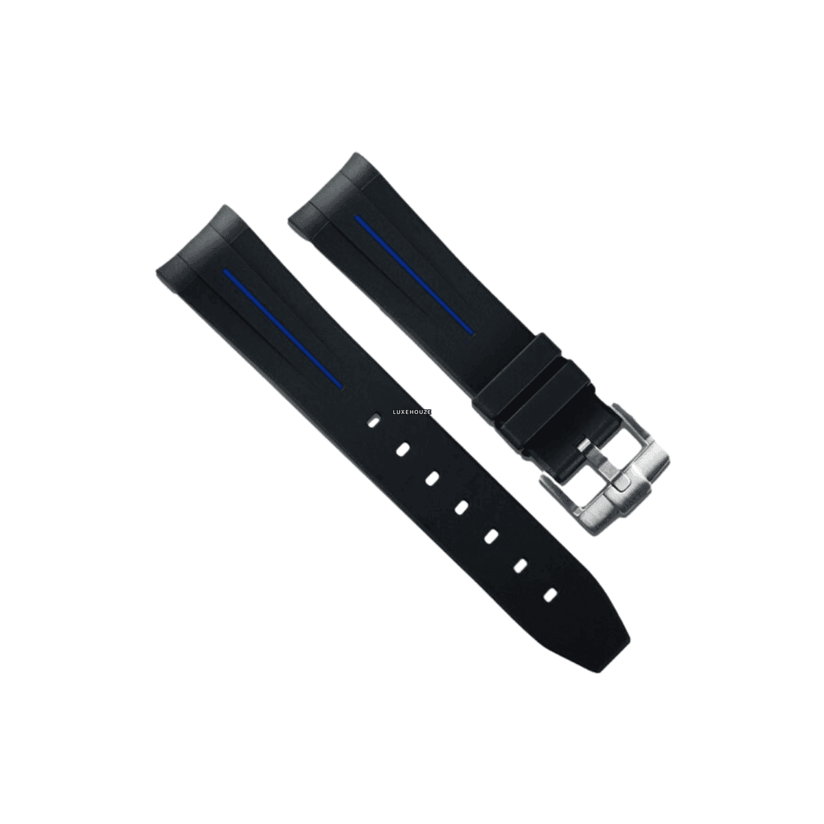 Sport Models Plus Tang Buckle Series Vulchromatic® Watch Bands RUBBER B Jet Black / Pacific Blue 