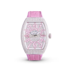 Franck Muller Vanguard V 32 QZ AC.RS (BLC.BLC RS) (White Dial, Pink Numbers, Full Aftersetting)