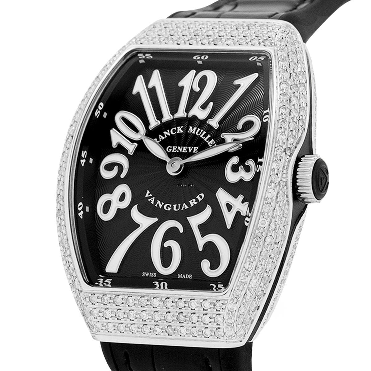 Vanguard V 32 QZ AC.NR (NR.BLC AC) (Black Dial, White Numbers, Medium Aftersetting) Watches Franck Muller 