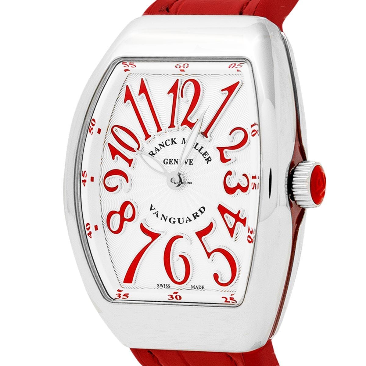 Vanguard V 32 QZ AC.RG (BLC.BLC RG) (White Dial, Red Numbers) Watches Franck Muller 