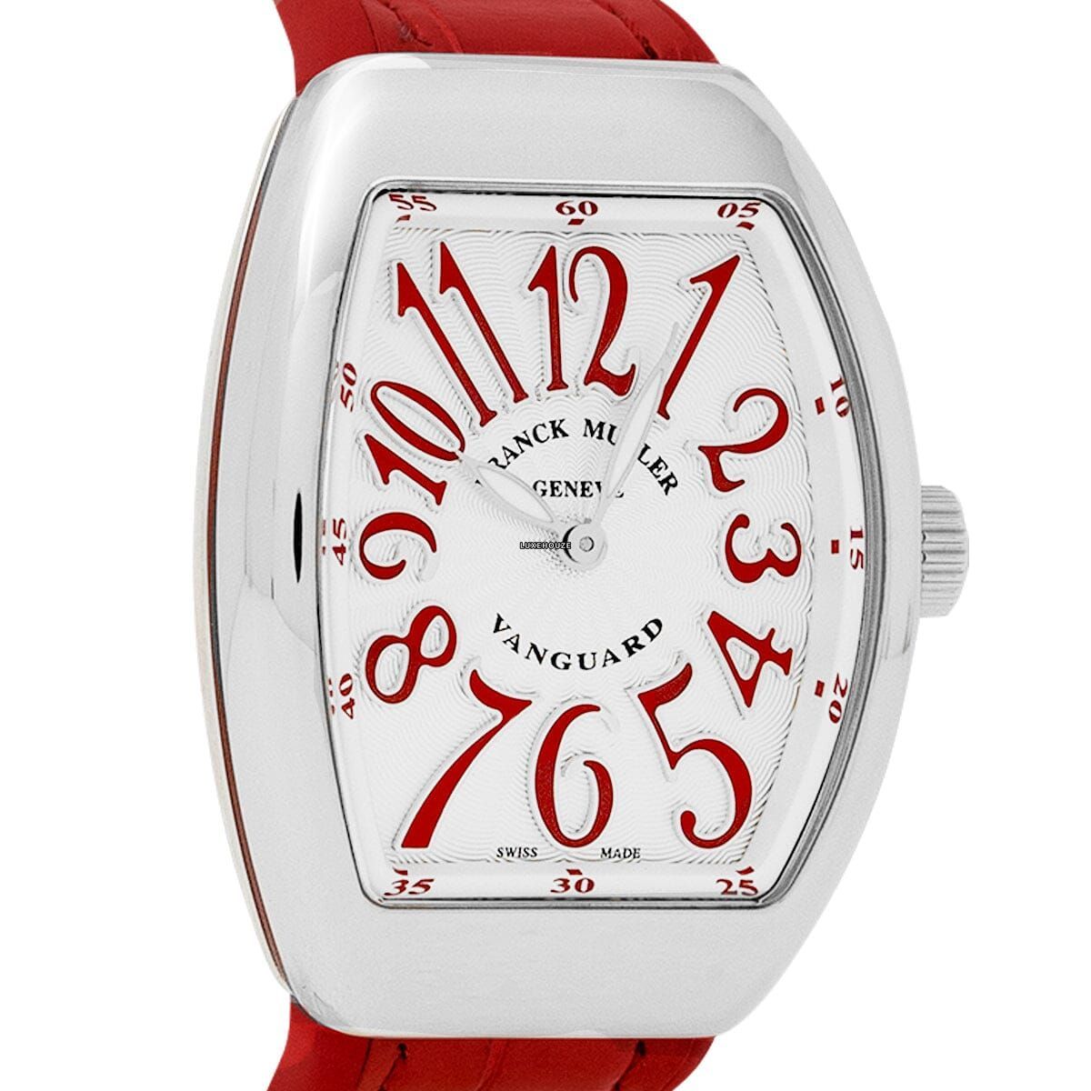 Vanguard V 32 QZ AC.RG (BLC.BLC RG) (White Dial, Red Numbers) Watches Franck Muller 