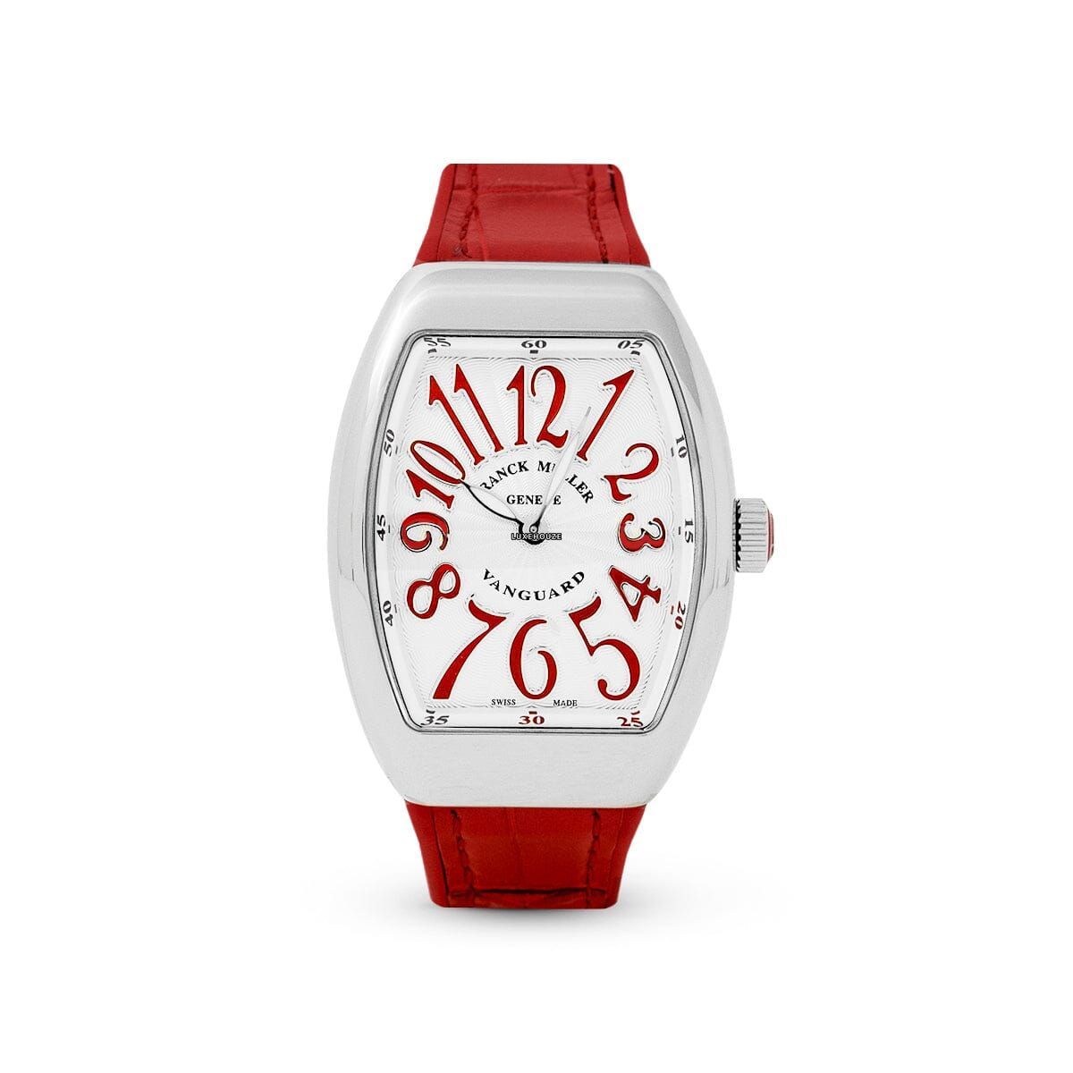 Vanguard V 32 QZ AC.RG (BLC.BLC RG) (White Dial, Red Numbers) Watches Franck Muller 